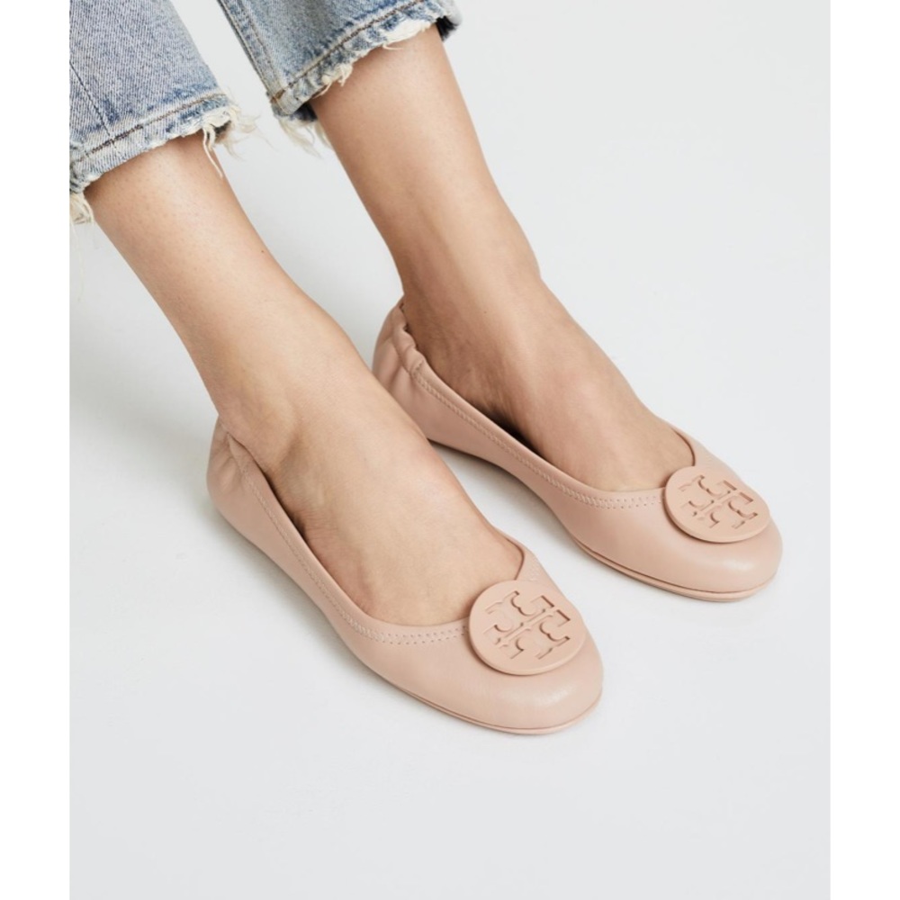 Tory Burch Minnie Leather Blush Nude Flats Shoes Size 6